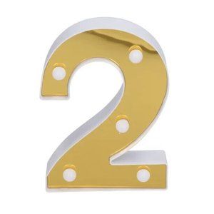 LED Number 2 Light Up Number Light Gold and White Party Decoration, 02, 20, New